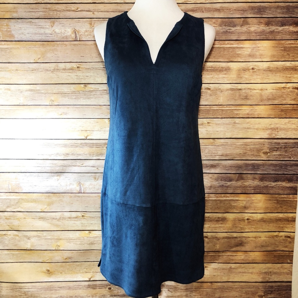 Boston Proper Blue Faux Suede Shift Dress - Picture 1 of 8